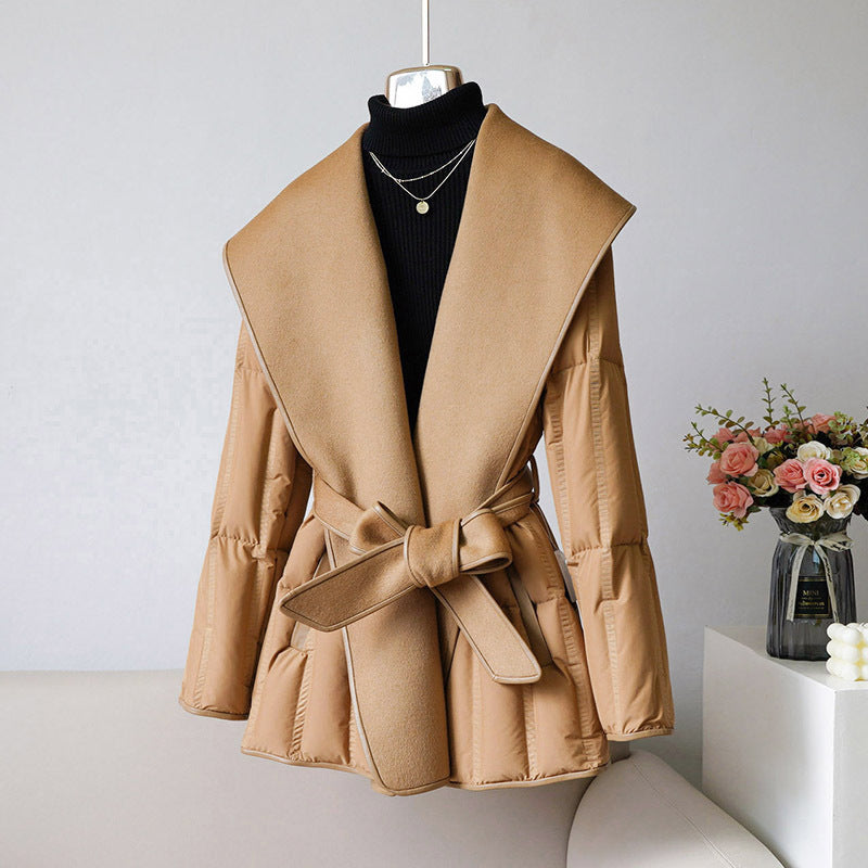 Reversible Coat Stitching White Duck Down Coat Waist-tight Wool Down Jacket