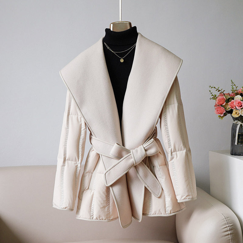 Reversible Coat Stitching White Duck Down Coat Waist-tight Wool Down Jacket
